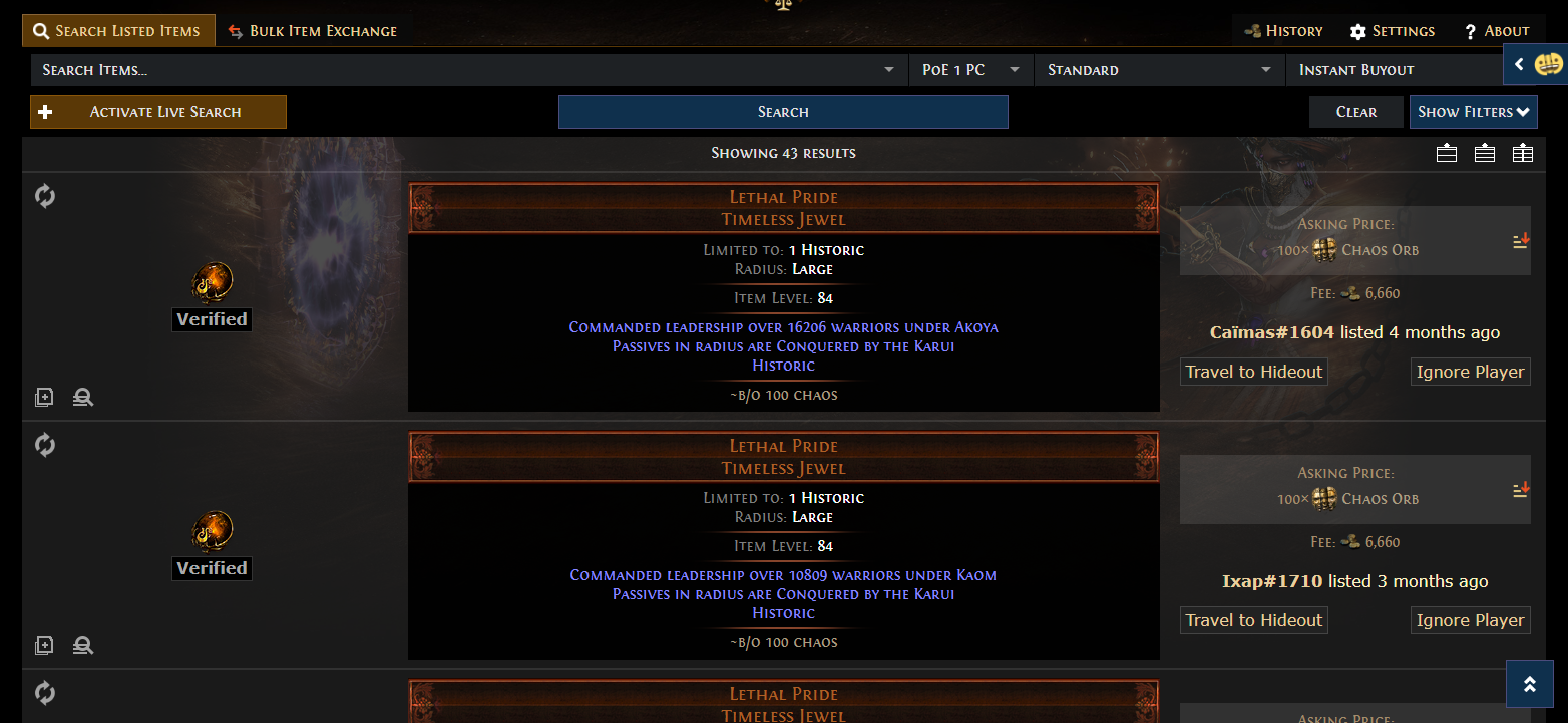 PoE Trade EA timeless jewel seed filter from Path of Building