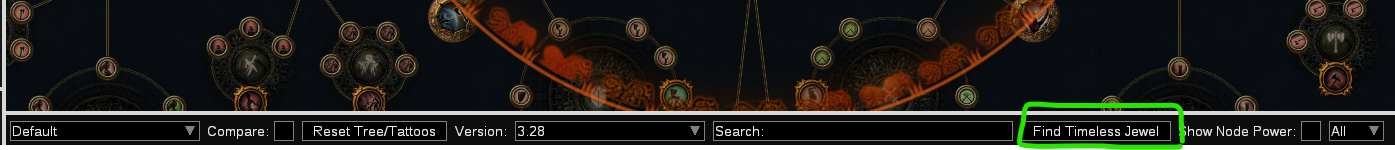 Path of Building Find Timeless Jewel button for Shrapnel