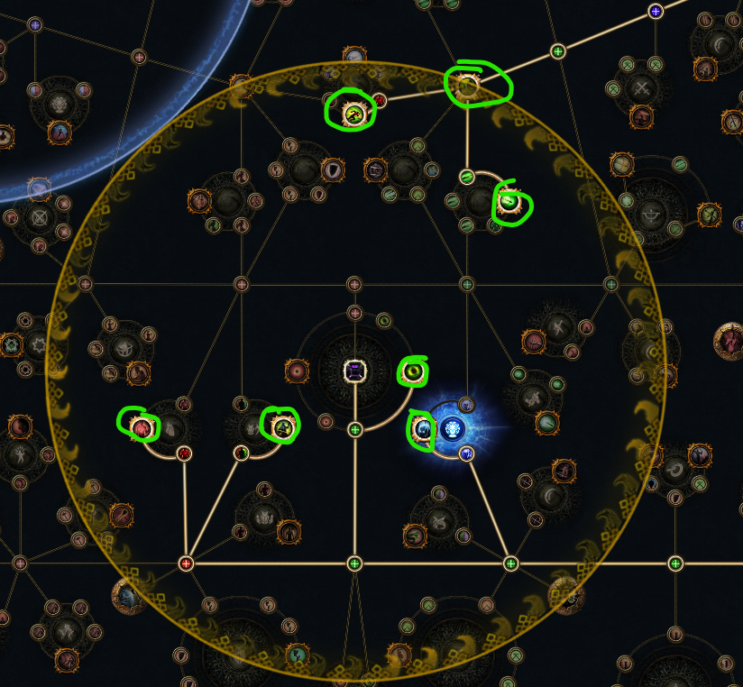 Siege PoB allocated passives around the Duelist timeless jewel socket